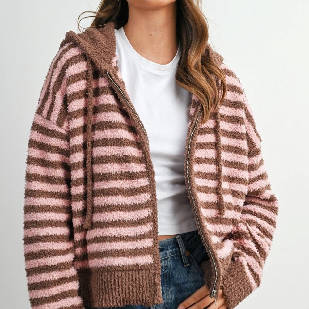 Jayden Striped Zip-Up Hooded Cardigan | Women's Fall & Winter Jacket | Striped - Picture 13 of 13